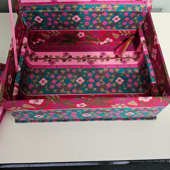 Oscar De La Renta Floral Patchwork Striped Fabric Jewelry Box Cottagecore - Picture 4 of 11